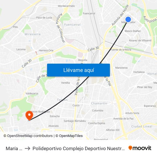 María Tudor to Polideportivo Complejo Deportivo Nuestra Señora De La Almudena map