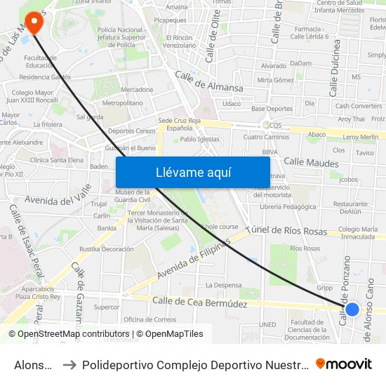 Alonso Cano to Polideportivo Complejo Deportivo Nuestra Señora De La Almudena map