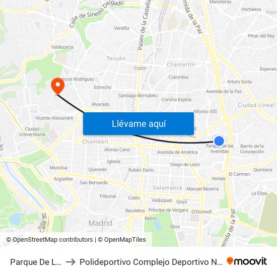 Parque De Las Avenidas to Polideportivo Complejo Deportivo Nuestra Señora De La Almudena map