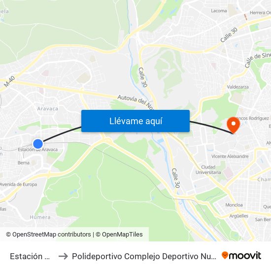 Estación De Aravaca to Polideportivo Complejo Deportivo Nuestra Señora De La Almudena map