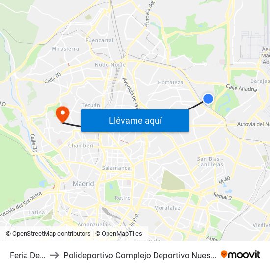 Feria De Madrid to Polideportivo Complejo Deportivo Nuestra Señora De La Almudena map