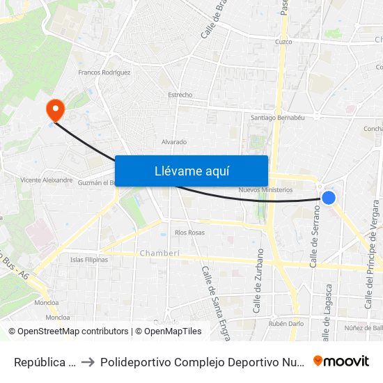 República Argentina to Polideportivo Complejo Deportivo Nuestra Señora De La Almudena map