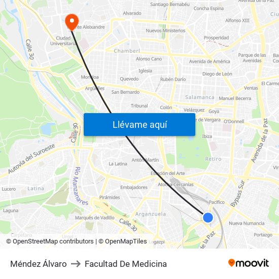 Méndez Álvaro to Facultad De Medicina map