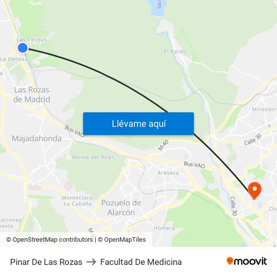 Pinar De Las Rozas to Facultad De Medicina map