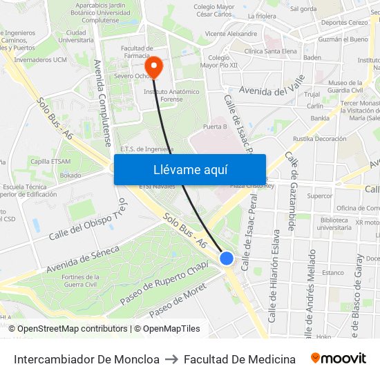 Intercambiador De Moncloa to Facultad De Medicina map