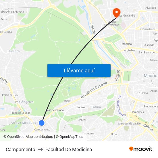 Campamento to Facultad De Medicina map