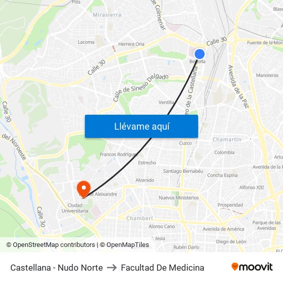 Castellana - Nudo Norte to Facultad De Medicina map