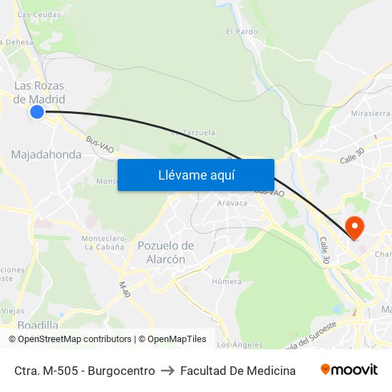 Ctra. M-505 - Burgocentro to Facultad De Medicina map