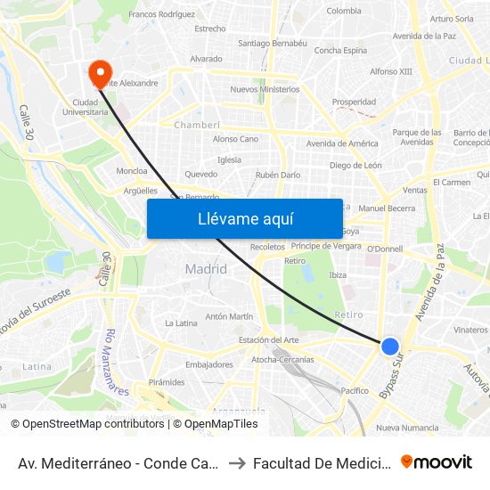 Av. Mediterráneo - Conde Casal to Facultad De Medicina map