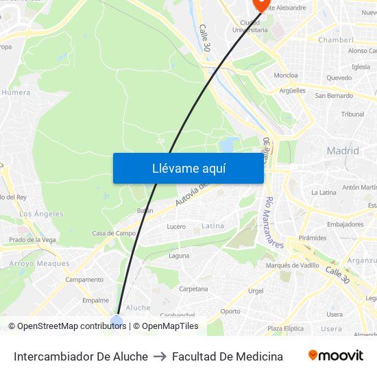 Intercambiador De Aluche to Facultad De Medicina map