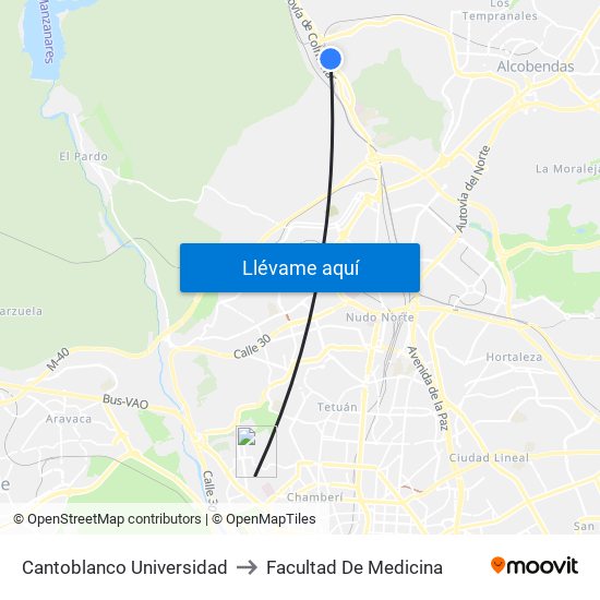 Cantoblanco Universidad to Facultad De Medicina map