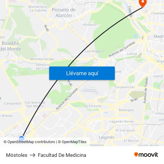 Móstoles to Facultad De Medicina map