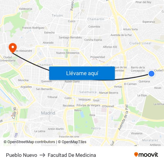 Pueblo Nuevo to Facultad De Medicina map