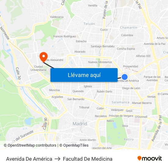 Avenida De América to Facultad De Medicina map
