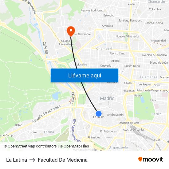La Latina to Facultad De Medicina map