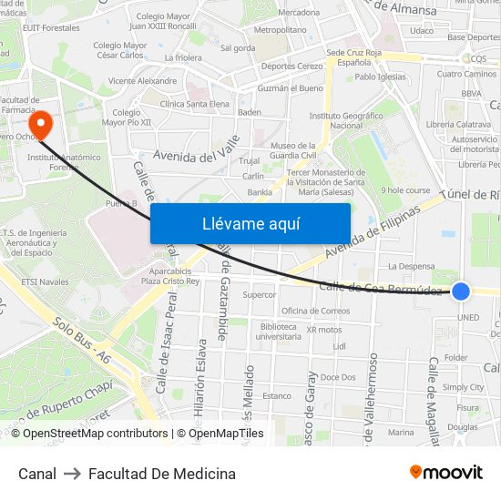Canal to Facultad De Medicina map