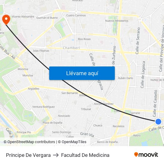 Príncipe De Vergara to Facultad De Medicina map