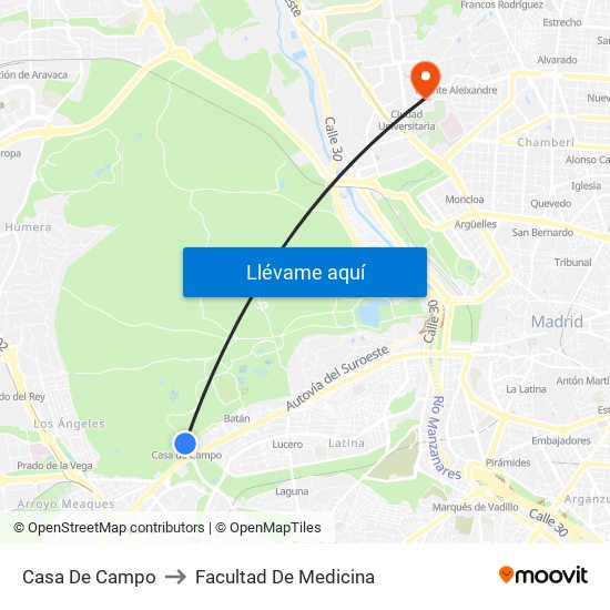 Casa De Campo to Facultad De Medicina map