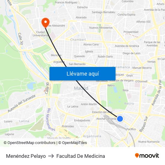 Menéndez Pelayo to Facultad De Medicina map