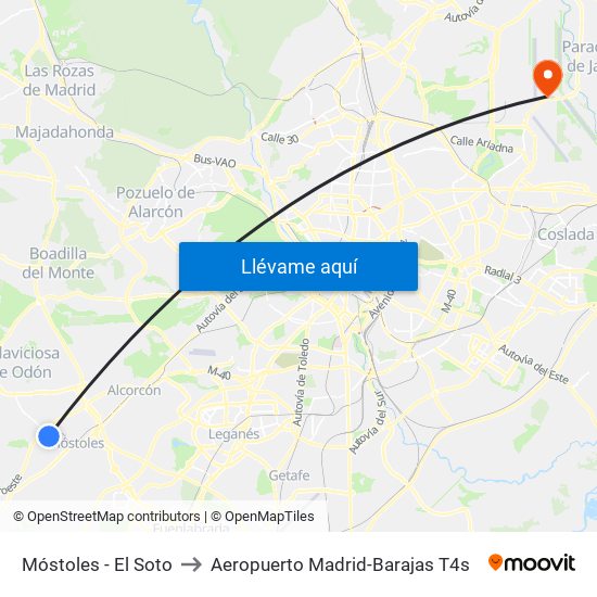 Móstoles - El Soto to Aeropuerto Madrid-Barajas T4s map