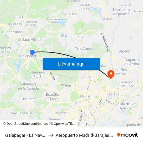 Galapagar - La Navata to Aeropuerto Madrid-Barajas T4s map