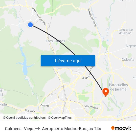 Colmenar Viejo to Aeropuerto Madrid-Barajas T4s map
