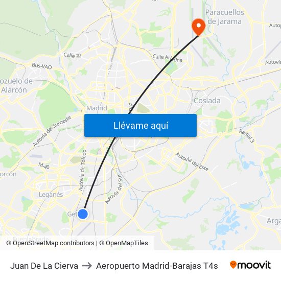 Juan De La Cierva to Aeropuerto Madrid-Barajas T4s map