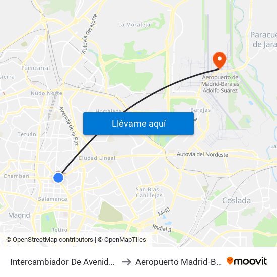Intercambiador De Avenida De América to Aeropuerto Madrid-Barajas T4s map