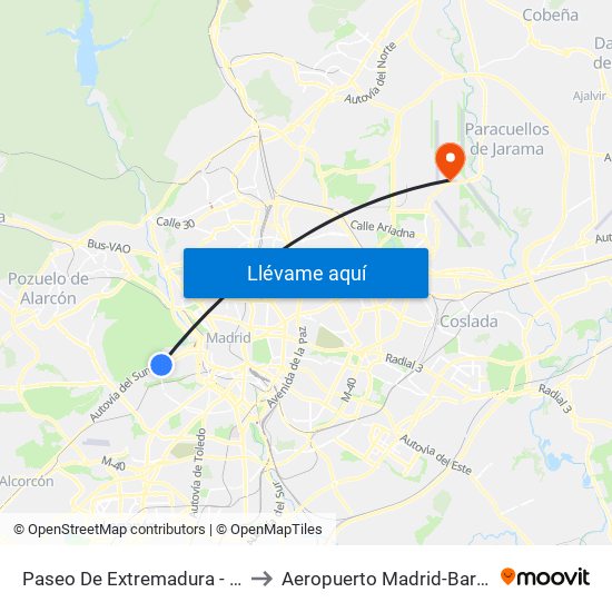 Paseo De Extremadura - El Greco to Aeropuerto Madrid-Barajas T4s map