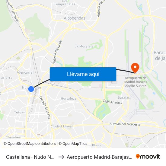 Castellana - Nudo Norte to Aeropuerto Madrid-Barajas T4s map