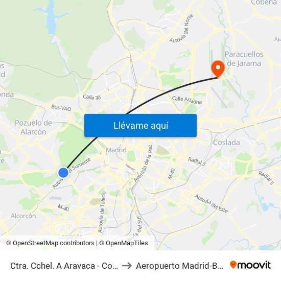 Ctra. Cchel. A Aravaca - Colonia Jardín to Aeropuerto Madrid-Barajas T4s map