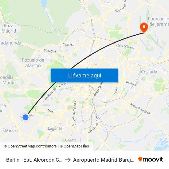 Berlín - Est. Alcorcón Central to Aeropuerto Madrid-Barajas T4s map
