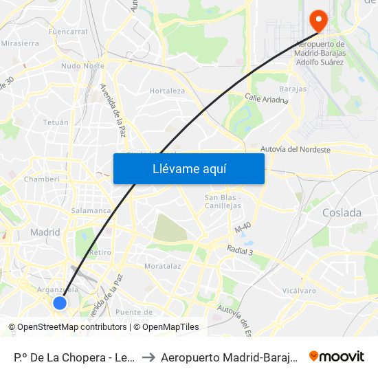 P.º De La Chopera - Legazpi to Aeropuerto Madrid-Barajas T4s map