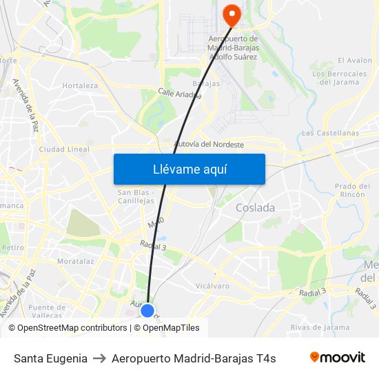 Santa Eugenia to Aeropuerto Madrid-Barajas T4s map