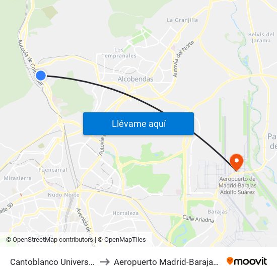 Cantoblanco Universidad to Aeropuerto Madrid-Barajas T4s map