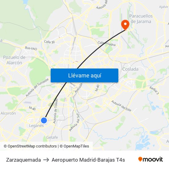Zarzaquemada to Aeropuerto Madrid-Barajas T4s map