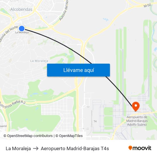 La Moraleja to Aeropuerto Madrid-Barajas T4s map
