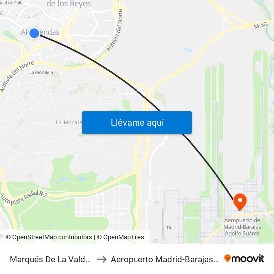 Marqués De La Valdavia to Aeropuerto Madrid-Barajas T4s map