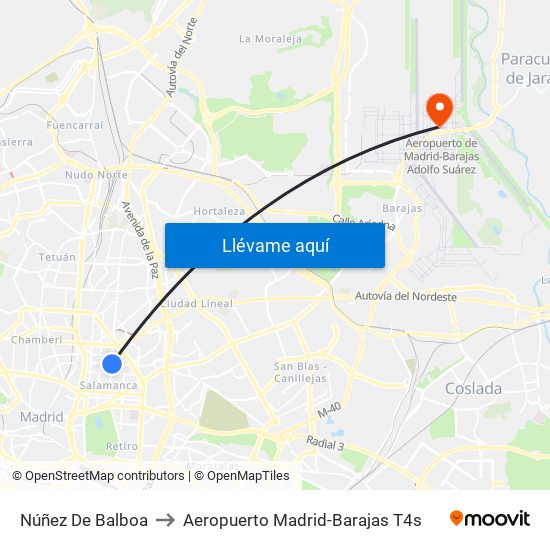 Núñez De Balboa to Aeropuerto Madrid-Barajas T4s map
