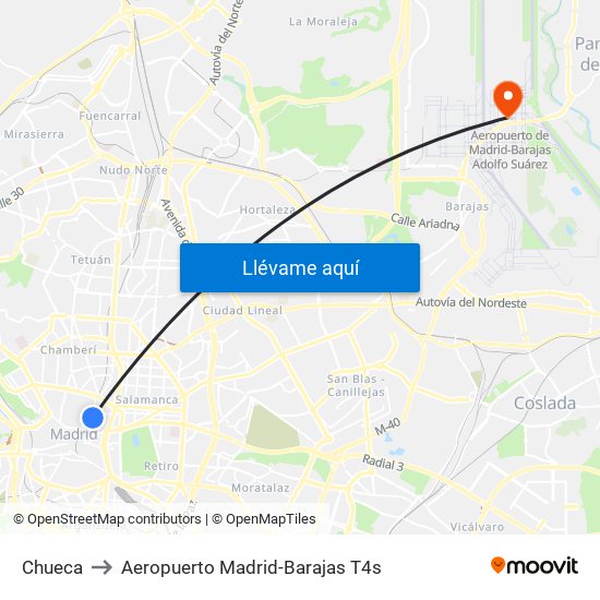 Chueca to Aeropuerto Madrid-Barajas T4s map