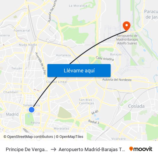 Príncipe De Vergara to Aeropuerto Madrid-Barajas T4s map