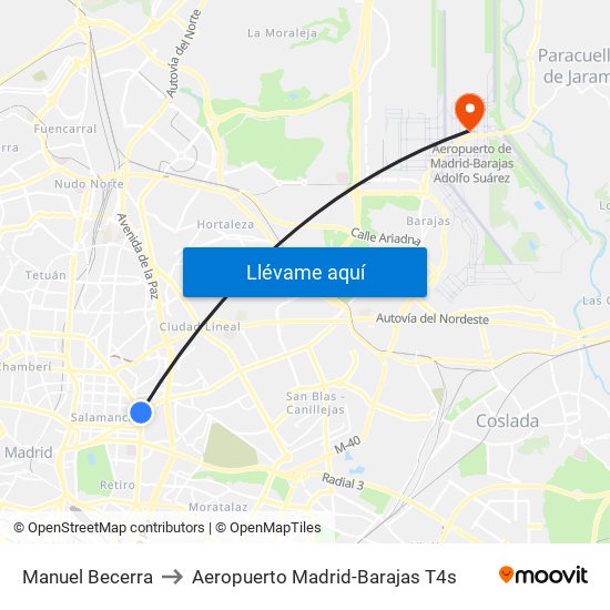 Manuel Becerra to Aeropuerto Madrid-Barajas T4s map