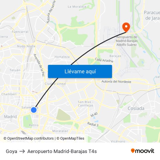 Goya to Aeropuerto Madrid-Barajas T4s map