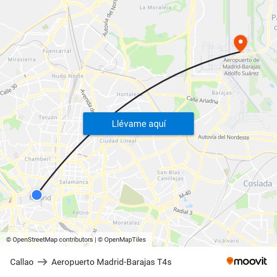 Callao to Aeropuerto Madrid-Barajas T4s map