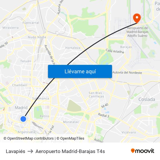 Lavapiés to Aeropuerto Madrid-Barajas T4s map