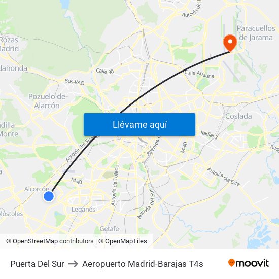 Puerta Del Sur to Aeropuerto Madrid-Barajas T4s map