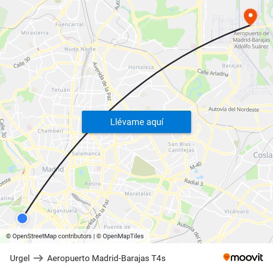 Urgel to Aeropuerto Madrid-Barajas T4s map