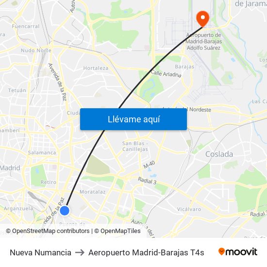 Nueva Numancia to Aeropuerto Madrid-Barajas T4s map