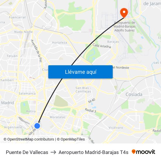 Puente De Vallecas to Aeropuerto Madrid-Barajas T4s map