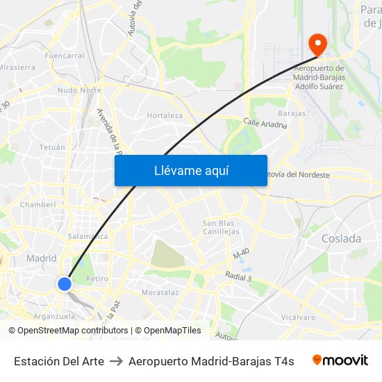 Estación Del Arte to Aeropuerto Madrid-Barajas T4s map
